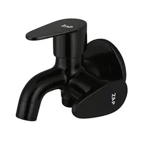 ZAP Prime Two-in-One Bib Cock | Complete Brass 2-Way Tap for Washing Machine with Water Saving Aerator/Brass Tap for Bathroom Kitchen | Wall Flange Mount Installation | Black Finish | Set of 1