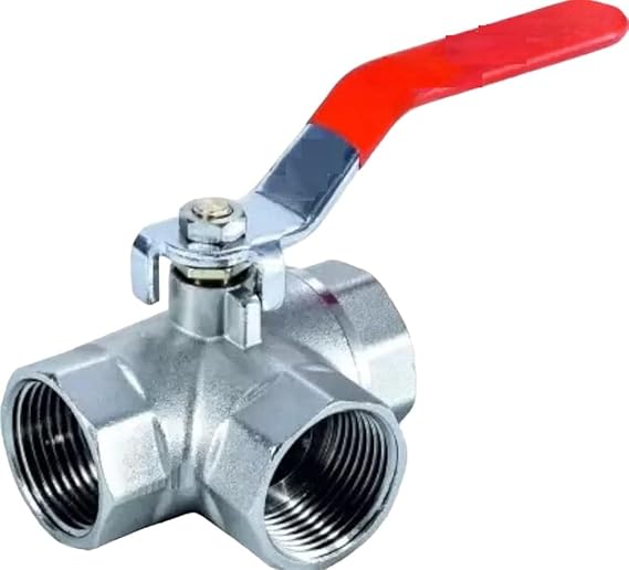 Three Way Ball Valve, Forged Brass Three Way Ball Valve, Nickel Plated (15-MM(1/2"))